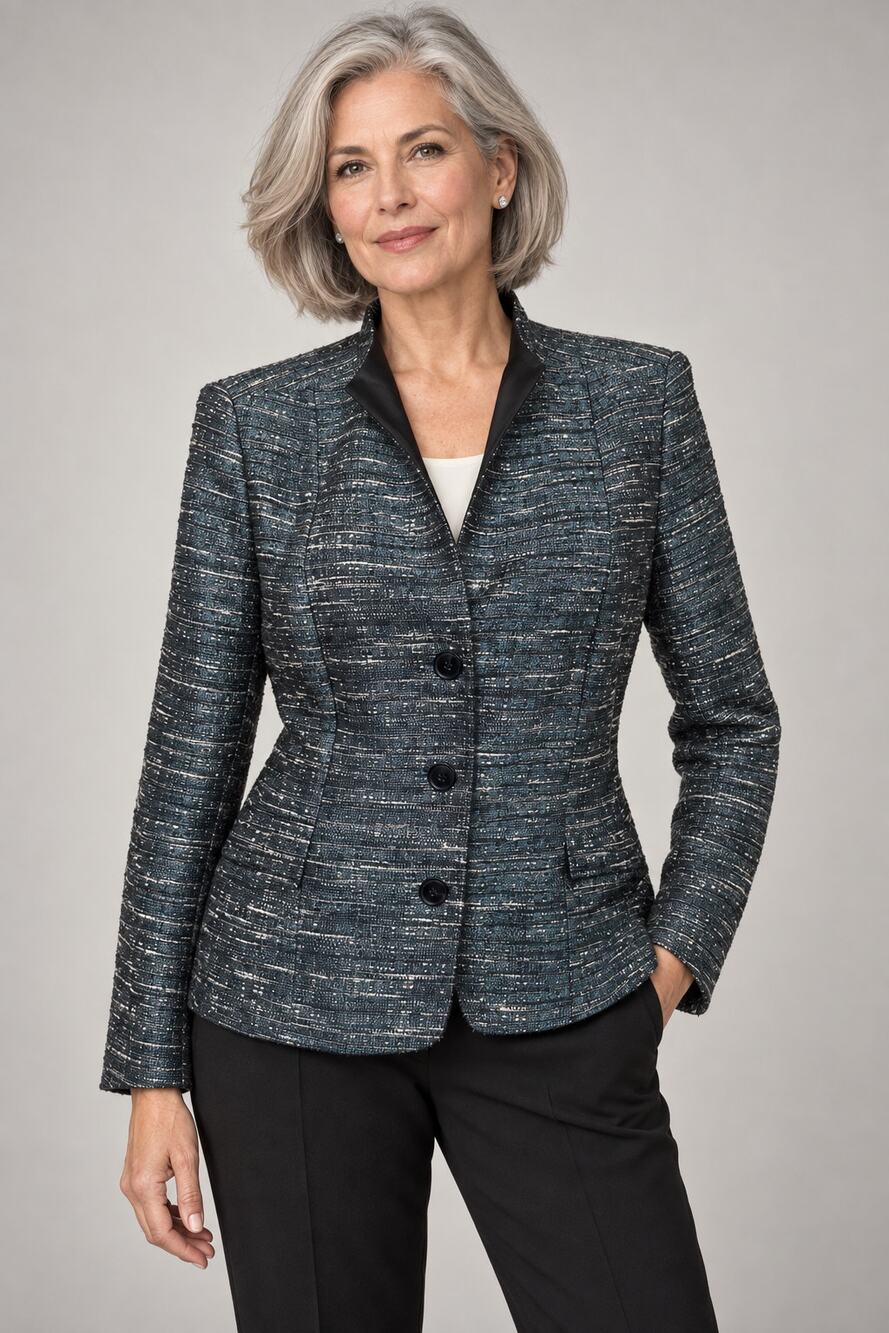 Lafayette 148 New York Tweed Blazer Teal Metallic Size 14 Runs Small